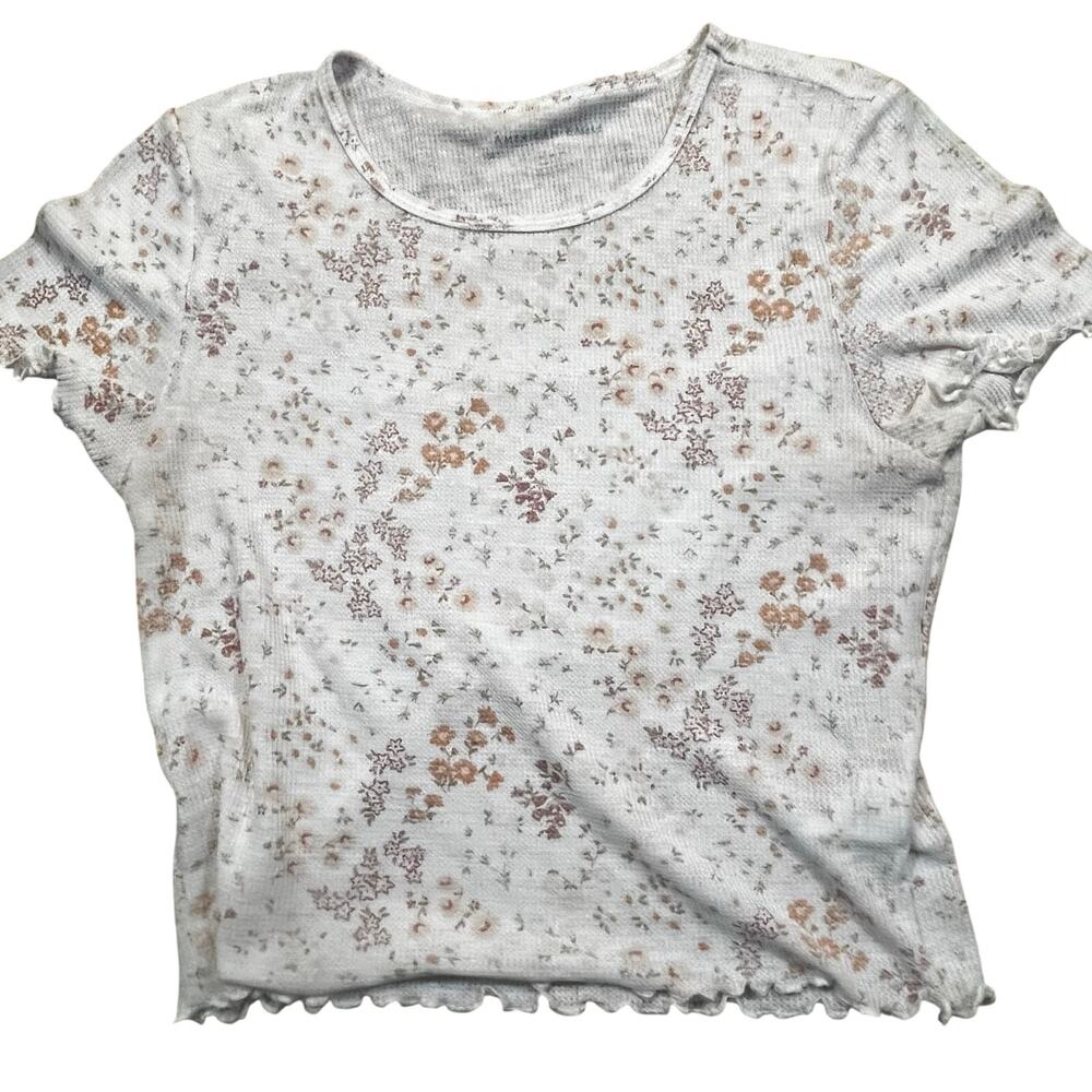 American Eagle Floral Ribbed Baby Tee Womens M Sheer Lightweight Y2K Cottagecore